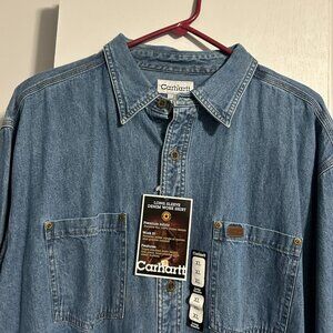 NWT Carhartt Men's Long Sleeve Button Down Denim Work Shirt Size XL